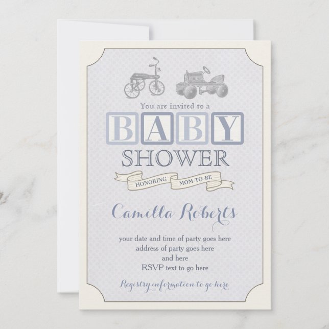 brinquedo bloqueia convite para chá de fraldas, ca (Frente)