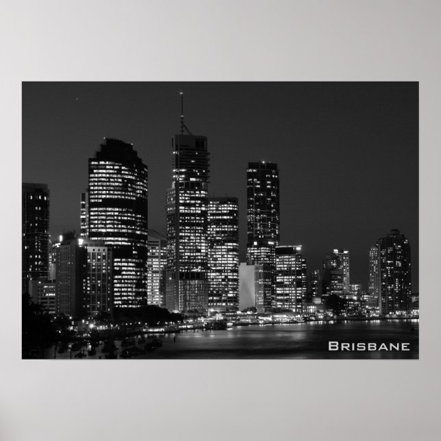 Brisbane City, Noite - Poster preto e branco (Frente)