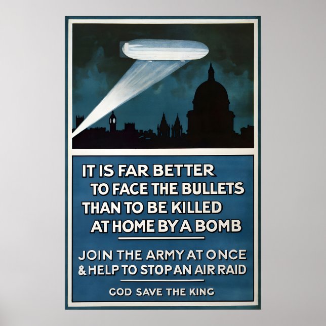 British WWI Propaganda Poster Zeppelin warning Art (Frente)