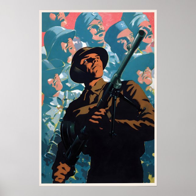 British WWII Propaganda Poster Soldier with Bren (Frente)
