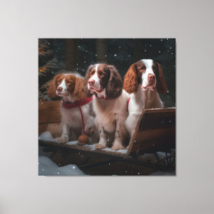 Brittany Spaniel Neve Trenó Natal Decoração