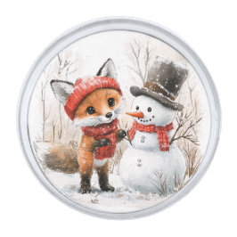 Broche De Lapela Prateado Baby Fox e Snowman