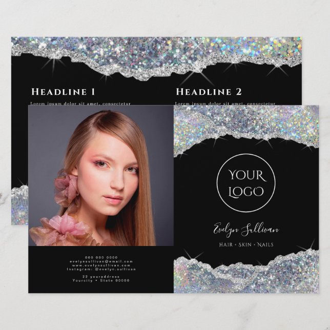 Brochura de bifurcação de brilho iridescente prate (Frente/Verso)