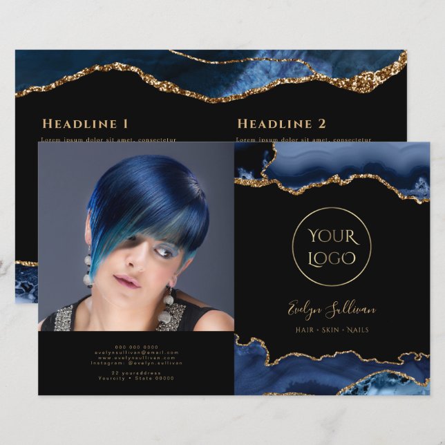 brochura de dupla agate azul (Frente/Verso)