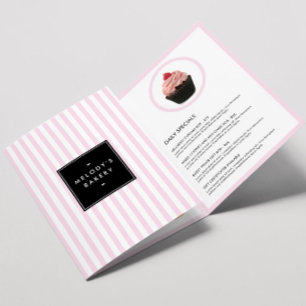 Brochura de Menu de Padaria com Listras Rosa e Bra