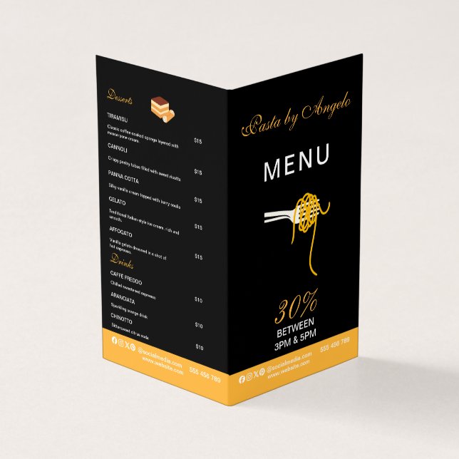 Brochura de Menu de Restaurante Personalizável (Exterior)