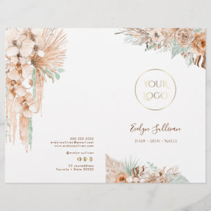 brochura de menu do serviço de hortelã e bege trop