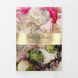 Brochura de três dobras de aquarela verde-rosa