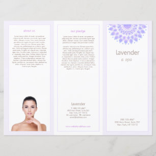 Brochura de três folhas lavanda Lotus Mandala Salo