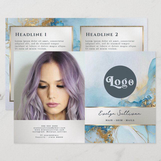 brochura do molde azul-tinta (Frente/Verso)