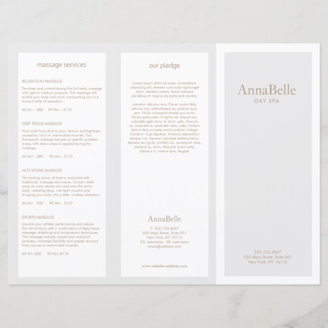 Brochura TriFold de Salão de Bela Cinza Leve (Frente)