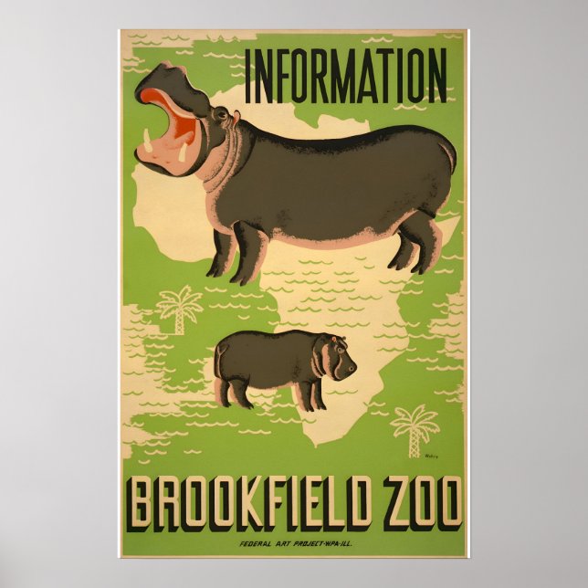 Brookfield Zoo Hippo Vintage Poster WPA (Frente)