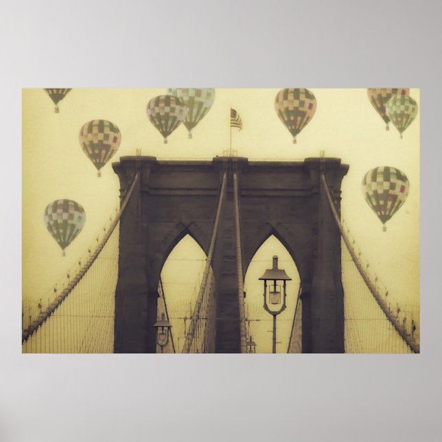 Brooklyn Bridge Hot Air Balloons Poster (Frente)