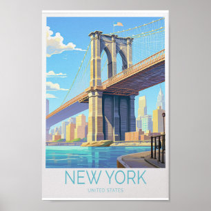 Brooklyn Bridge Poster de viagens - New York Wall 