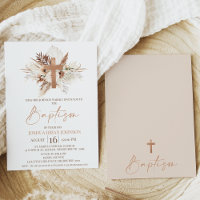 Brown Beige Boho Floral Convite Para Batismo