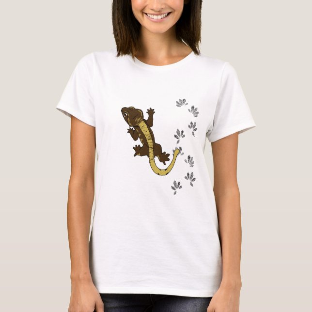 Brown Crested a camisa do geco com pegadas (Frente)