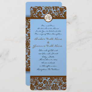 Brown Damask Sobre Convite Azul Para Casamento