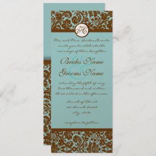 Brown Damask Sobre O Convite Para Casamento Azul D