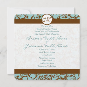 Brown Damask sobre o Convite para Casamento Profun