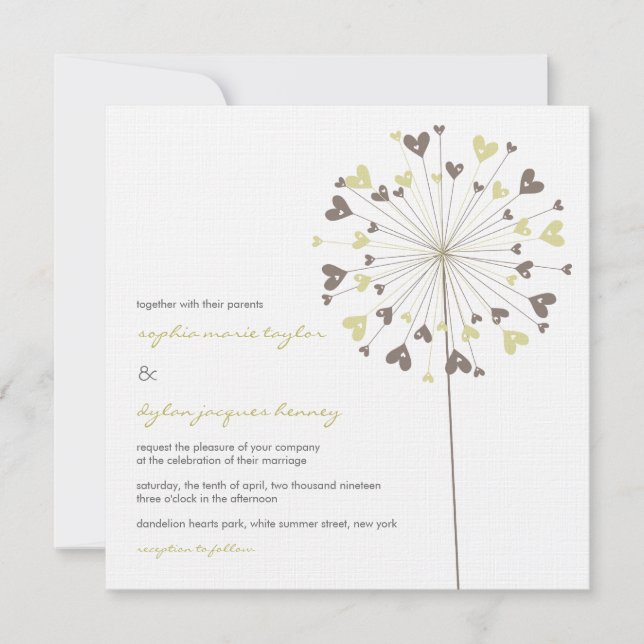 Brown Dandelion Flowers Adoram Convite De Casament (Frente)