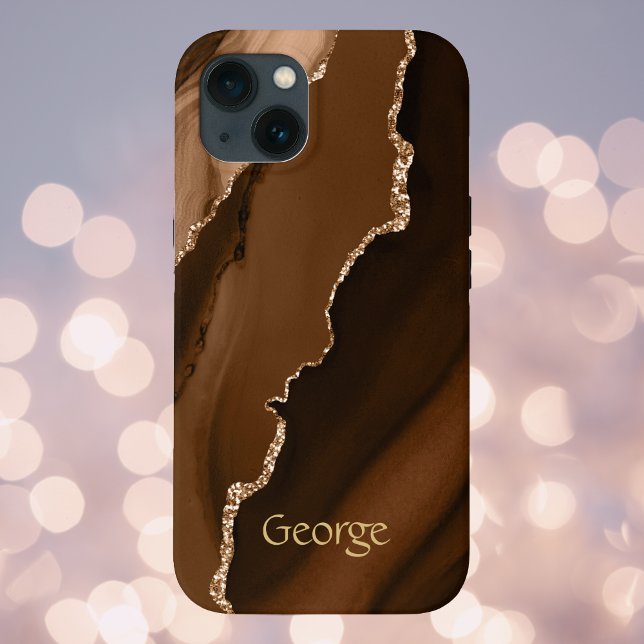 Brown Faux Agate Marled Design com Nome (Criador carregado)