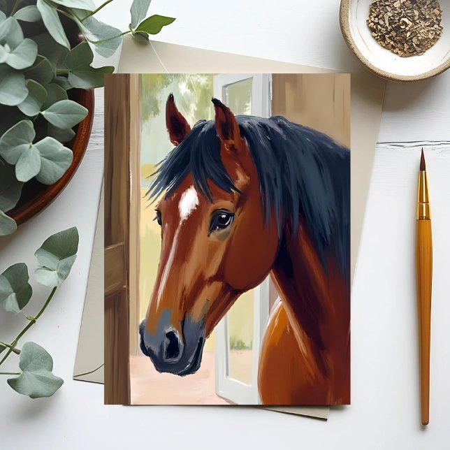Brown Horse Watercolor Animal Country Barn Card (Criador carregado)
