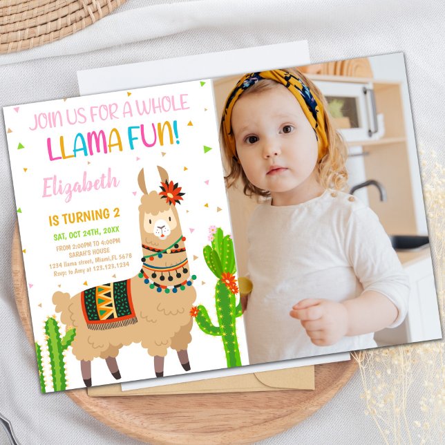 Brown Llama Birthday - Convites para o Aniversário (Brown Llama Birthday Invitations with photo)