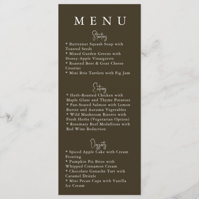 Brown Minimalist Modern Wedding Menu (Frente)