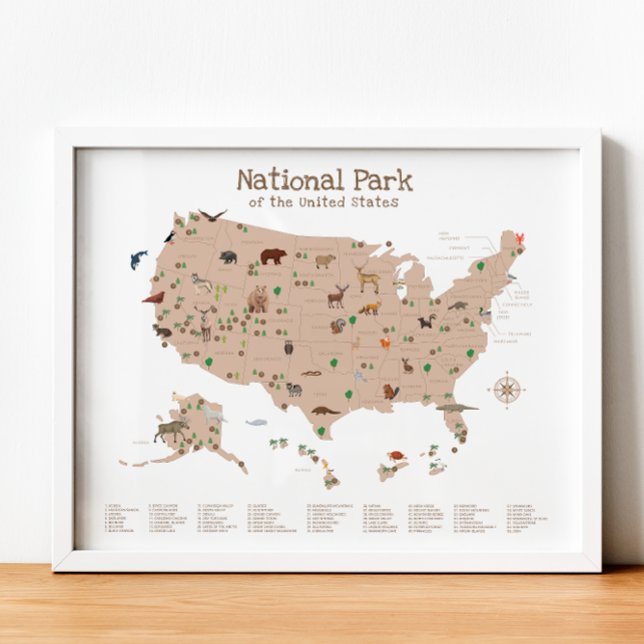 Brown National Park Map Woodland Nursery Impressão (Brown National Park Map Woodland Nursery Print)