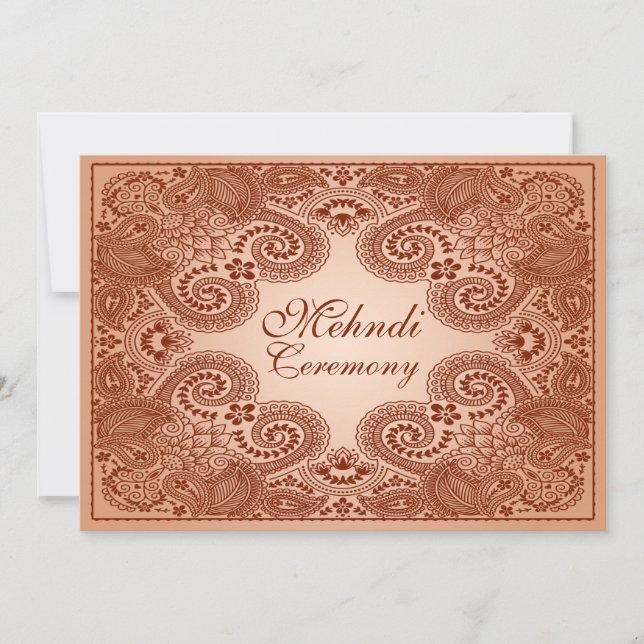 Brown, Tan Henna Mehndi Convite de festas 2 (Frente)