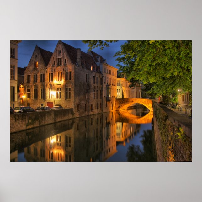 Bruges Belgium Dusk Canal Poster (Frente)