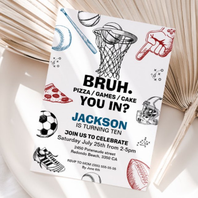 Bruh. Convite de aniversário, Convite Esportivo (Sports birthday invitation
Bruh. Birthday )