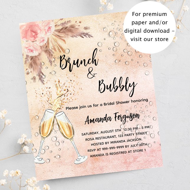 Brunch Bubble Bridal rosa pampas convite de grama (Criador carregado)