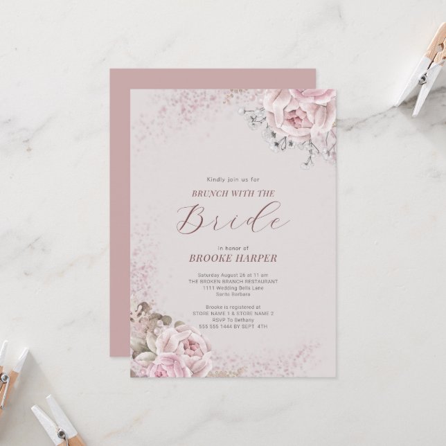 Brunch com o Convite Floral Bride Blush (Frente/Verso In Situ)