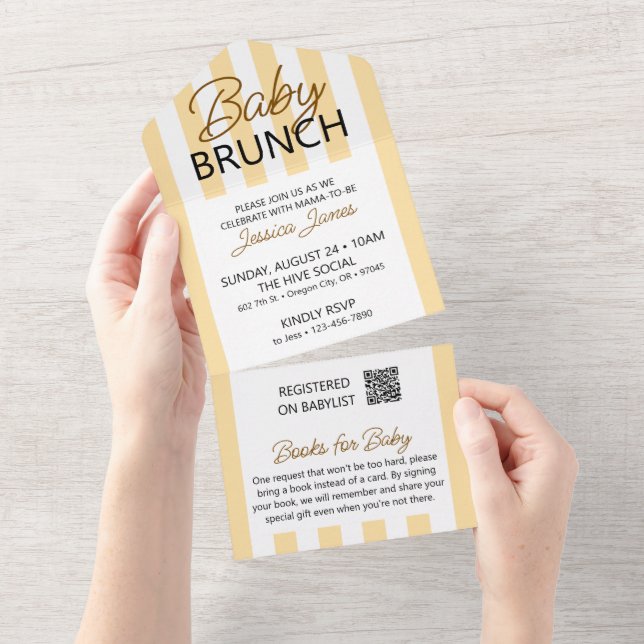 Brunch de Bebê com Stripe Amarelo Convide com Cart (Tearaway)