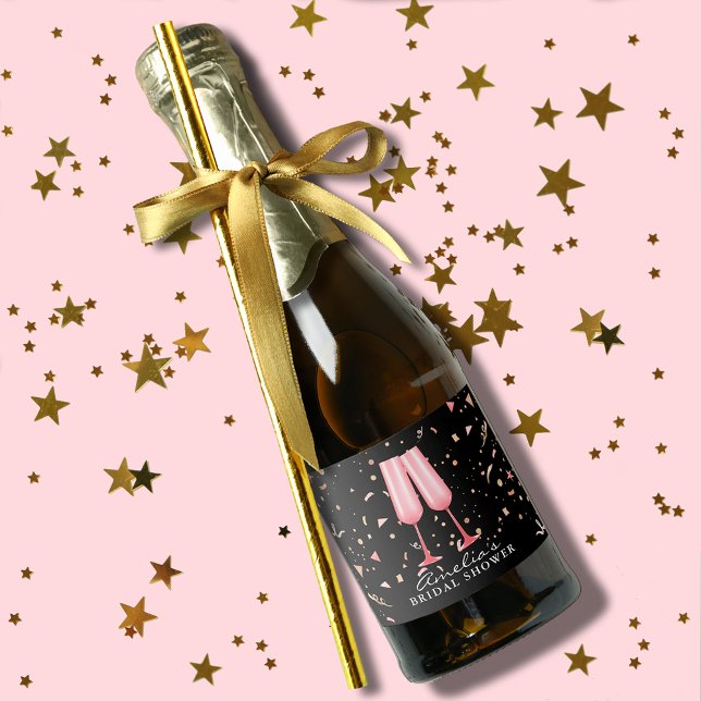 Brunch e Bubbly Chá de Noiva Preto Mini (Brunch and Bubbly bridal shower black mini champagne bottle labels to serve or give as favors)