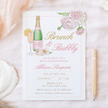 Brunch Floral Floral e Convite Bubble<br><div class="desc">・ Chá de panela elegante Brunch e Bubble Adicione texto personalizado à parte traseira para fornecer qualquer informação adicional necessária aos seus convidados.</div>