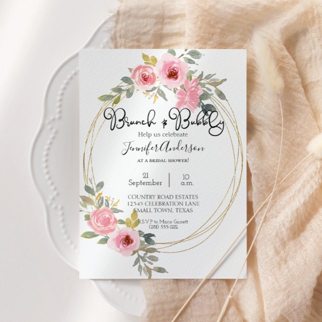 Brunch Nupcial Floral Rosa Bege Luxuriante Aquarel (Criador carregado)