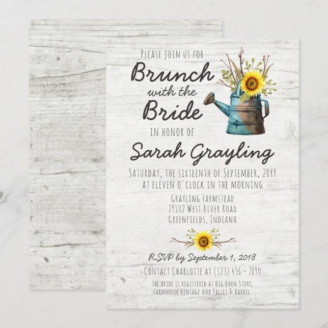 Brunei Sunflower & Rustic Wood Bridal Convite (Frente/Verso)