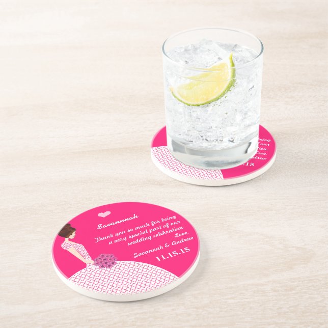 Brunette Bridesmaid Wedding Porta copos (Lateral)