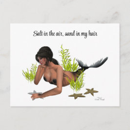 Brunette Mermaid com cartão postal Starfish