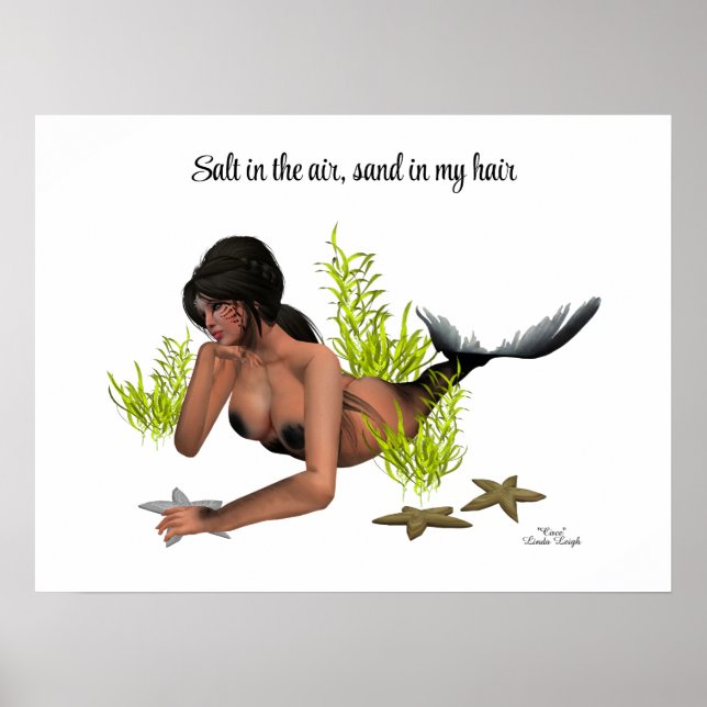 Brunette Mermaid com Poster de Starfish (Frente)