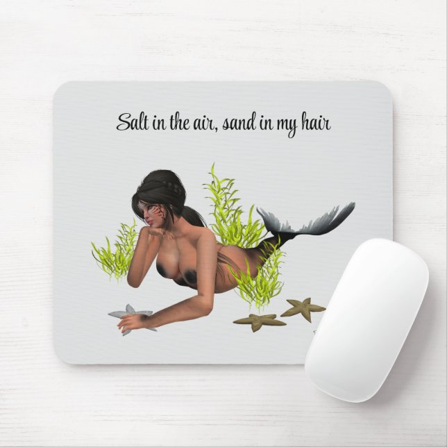 Brunette Mermaid com Starfish Mousepad (Com mouse)