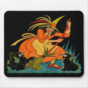Bruxa 1935 do Dia das Bruxas com gatos Mousepad