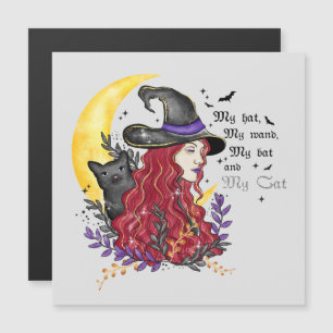 Bruxa com Gato Negro e Lua Crescente