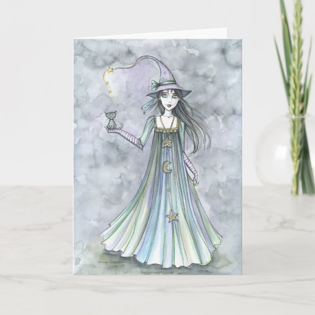 Bruxa com o Cartão de Halloween Kitten (Frente)