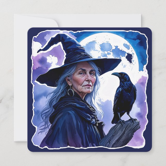 Bruxa com um Corvo - Diversão para Fãs de Hallowee (Frente)