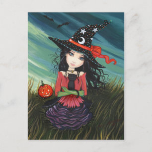 Bruxa de Cartão Postal de Halloween Gato Preto