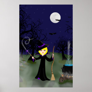 Bruxa de Halloween com Impressão de Cauldron