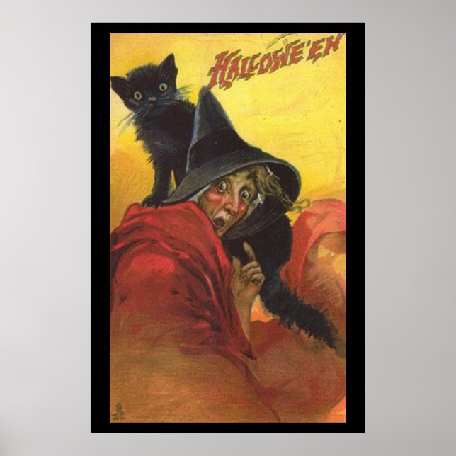 Bruxa de Halloween e Poster de Gato Negro (Frente)